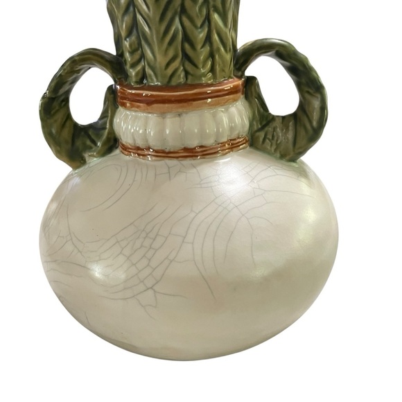 VTG Turnip Shape Ceramic Vases Raku Majolica Leaf Handles - Picture 9 of 12